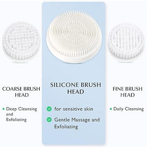 Facial Cleansing Brush Face Scrubber: COSLUS 3 in1 JBK-D Electric Exfoliating Spin Cleanser Device Waterproof Deep Cleaning Exfoliation Rotating Spa Machine - Electronic Skin Care Wash Spinning